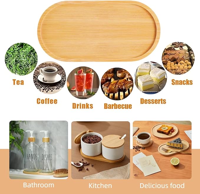 2PCS Bamboo Bathroom Trays - Suitable for The Bathroom,Kitchen,Breakfast Tray and Decorative Tray (6.88 in * 3.46 in)