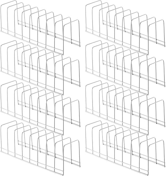 Tioncy 8 Pcs Pot Lid Organizer for Cabinet 8 Slots Stainless Steel Pot Lid Rack Cutting Board Holder Kitchen Storage Reusable Container for Christmas Pans, Serving Trays, Bakeware Dish Plates