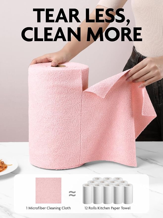 Fantasticlean Tear-Away Microfiber Cleaning Cloth Roll, Reusable Washable Kitchen Towel and Place Mats, Thick Dish Cloths