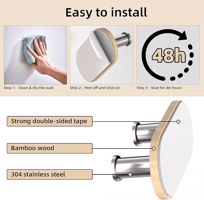 Kayqi 304 Stainless Steel Medium-Sized Minimalist Multifunctional Hooks, self-Adhesive (Set of 3) (Silver)