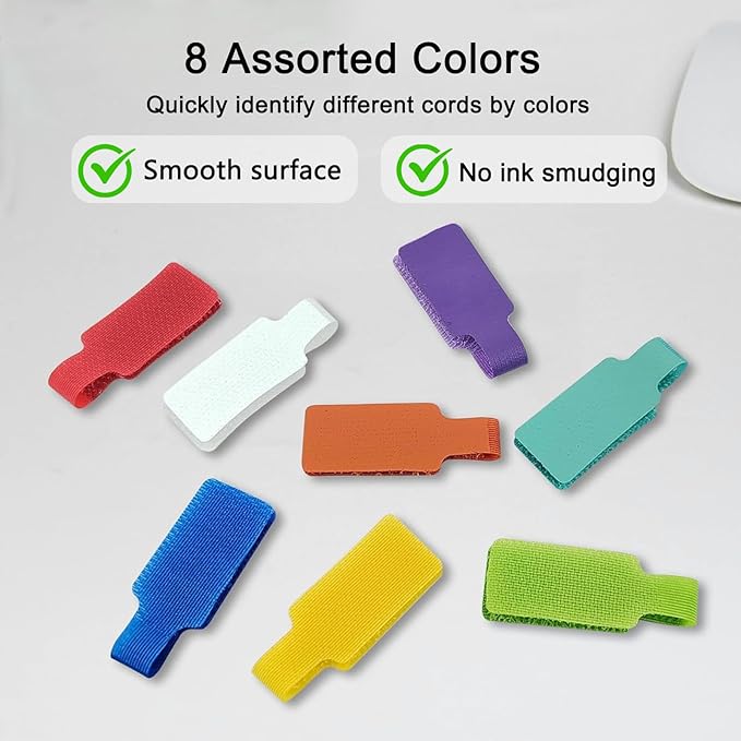 40 Pcs Multi Color Cord Labels Tags, Writable Rectangular Wire Labels for Electronics, Computer & Industrial Cable Management and Identification, Durable Cable Tags in 8 Assorted Colors(1.77" x 0.78")