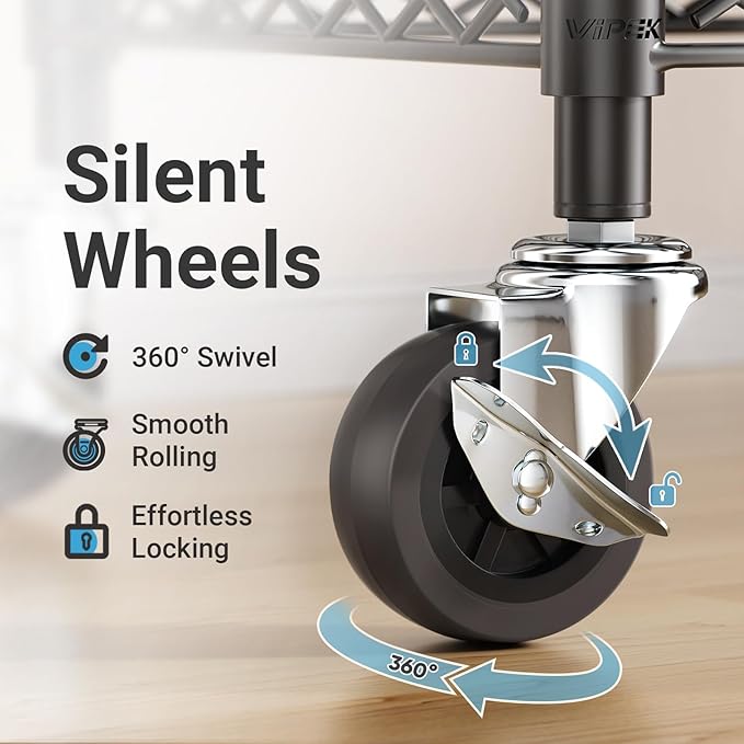 VIPEK R3 Plus Rolling Clothes Rack with Locking Wheels, Portable Closet for Hanging Clothes Heavy Duty Garment Rack with Adjustable Shelves and Side Hooks, Metal Wardrobe for Home Storage, Black