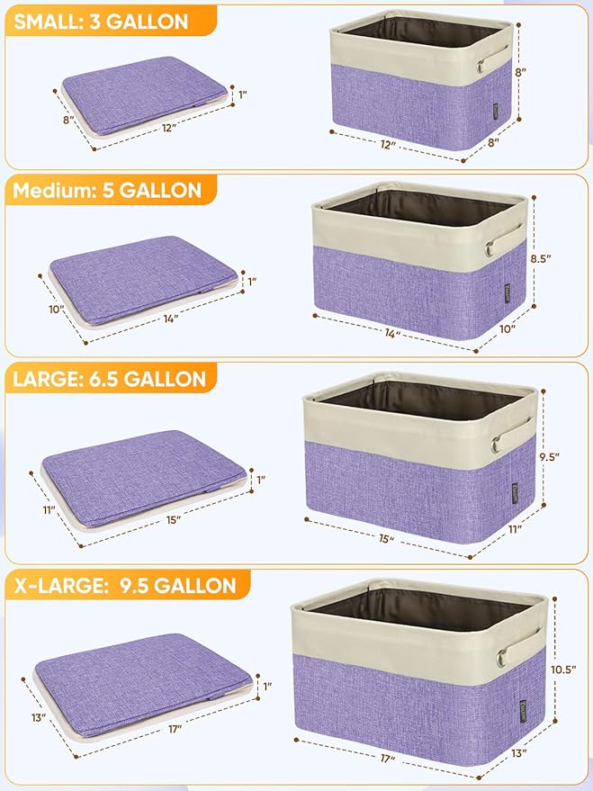 BALEINE 1 Pack Fabric Closet Storage Bins for Shelves, Linen Closet Organizers and Storage, Decorative Baskets for Organizing, Shelf, Clothes, Home, Office (Lavender, 12"x8"x8")