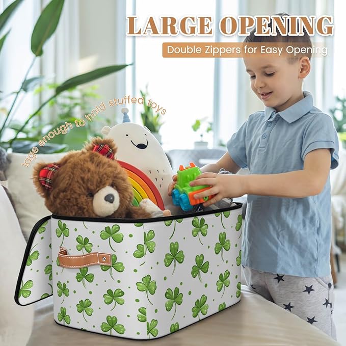 Clover Storage Baskets,Cubes Empty Gift Basket Foldable Storage Box Bin,Waterproof Leaf Open Shelf Basket Organizer for Kid Clothes Toy Bedroom Nursery Home Decorative Plant