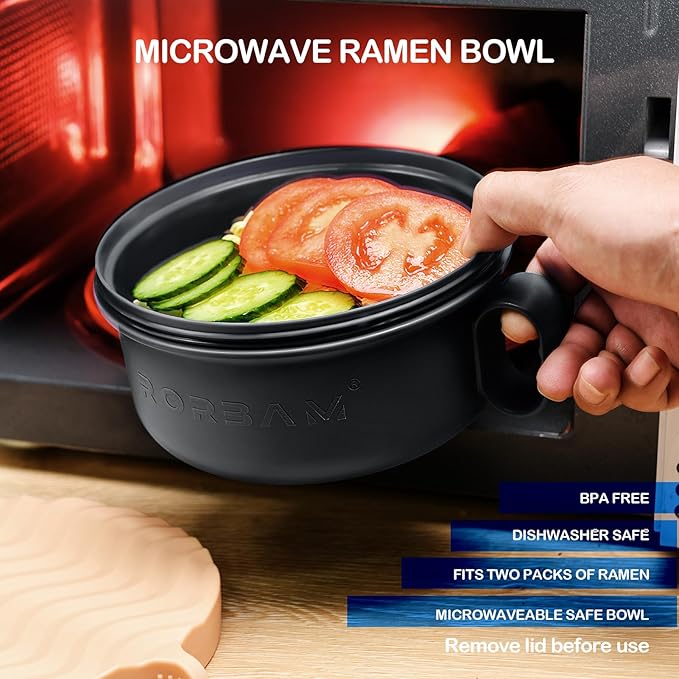 Ramen Cooker,Microwave Ramen Bowl,Ramen Noodle Bowl 48 oz, College Dorm Room Essentials for Girls for Boys, Apartment Essentials, BPA-Free. (black)