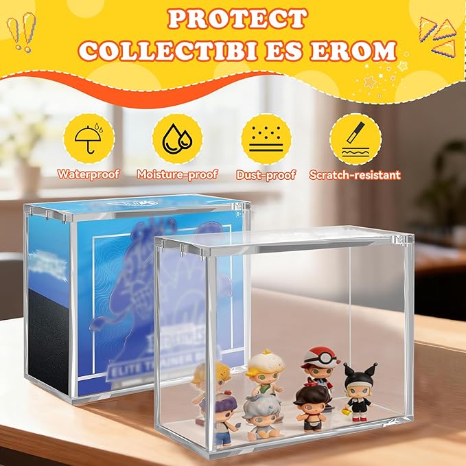 Acrylic ETB Case 3 Pack, 8mm Ultra Thick with Magnetic Lid, Stackable Clear Display Box, Compatible with PKMN ETB Trading Cards Collection Storage Container