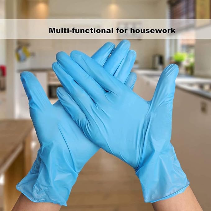 Disposable Gloves Medium, Nitrile and Vinyl Blend Material Gloves, Latex Free, 4 Mil,100 Pc. Food Grade Glove for Cleaning, Food Prep, Hair Dye, Tattoo, Blue