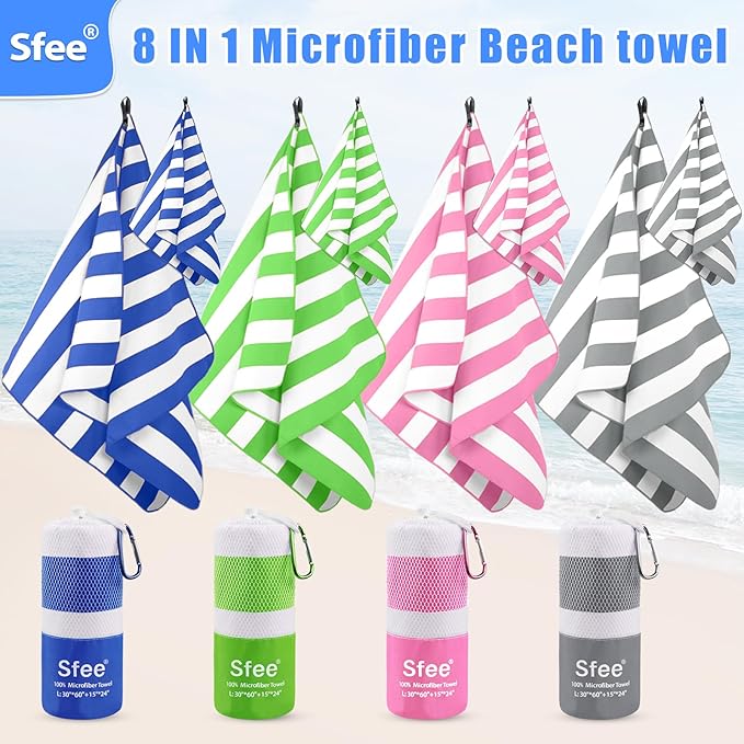 4 Pack(8Pcs) Microfiber Travel Towel, Beach Towel Quick Dry Towel Camping Towel Super Absorbent Compact Lightweight Sports Gym Towels for Beach, Gym, Hiking, Pool, Backpacking, Bath, Yoga