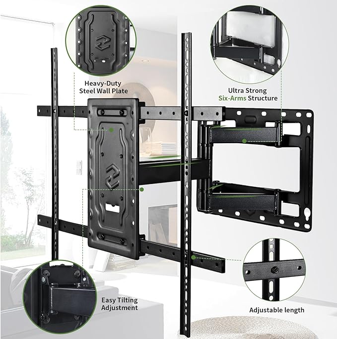 Full Motion TV Wall Mount for 32-65 Inch TVs, VESA Compatible, 100 lbs Weight Capacity, Adjustable Tilt & Swivel, Easy Centering & Quick Installation