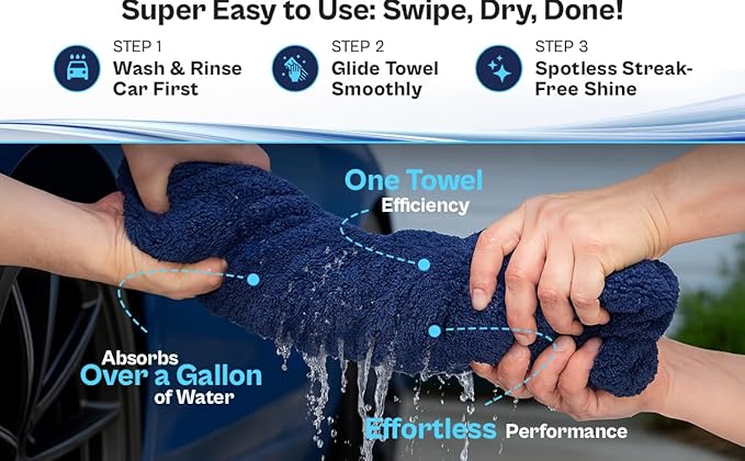 Captain's Car Care "The Kraken Drying Towel #1 Best and Largest Towel for Truck Detailing Streak Free, Massive 30x40 Inch Size, 1300 GSM Ultra Soft, Large Twisted-Loop Microfiber 70/30 Blend