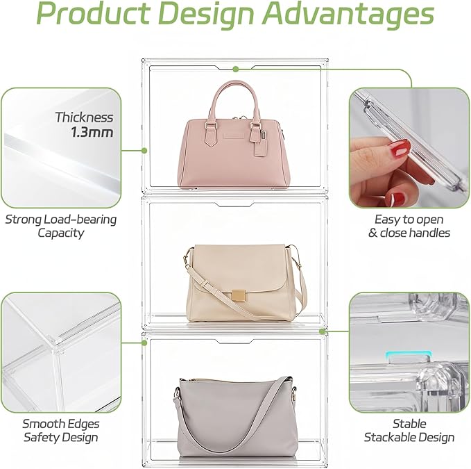 Clear Stackable Storage Bins, Acrylic Display Case, Acrylic Boxes with Lids, Magnetic Lid Storage Bins for Handbags & Purse, Large Figures Collectibles, Storage Bins for Home Organization(1 Pack)