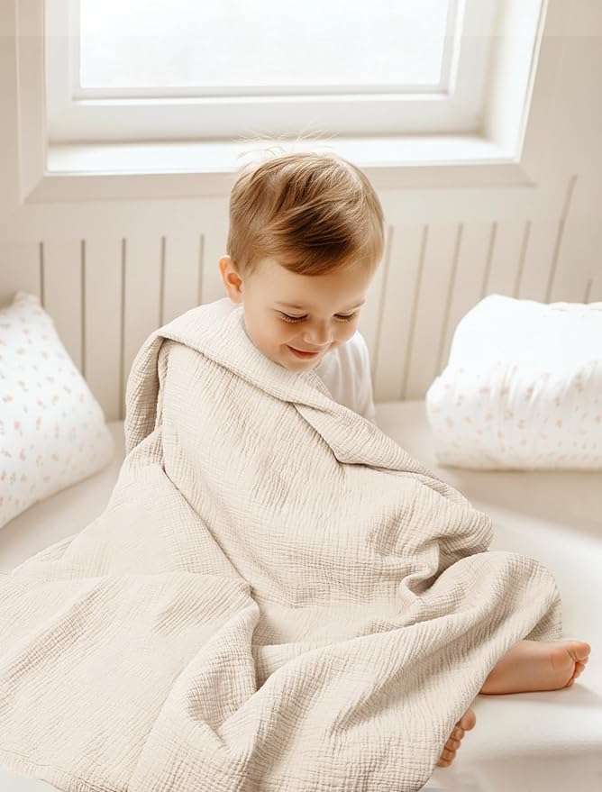 lulumoon Muslin Quilt Blanket, Crib Blanket for Baby and Toddler,47x47 Inches(Ivory)