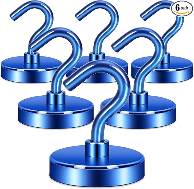 Neosmuk Magnetic Hooks Heavy Duty,Strong Magnet with Hook for Fridge, Super Neodymium Extra Strength Industrial Hooks for Hanging, Magnetic Hanger for Toolbox, Cruise, Grill(Navyblue,6 Pack)