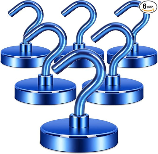 Neosmuk Magnetic Hooks Heavy Duty,Strong Magnet with Hook for Fridge, Super Neodymium Extra Strength Industrial Hooks for Hanging, Magnetic Hanger for Toolbox, Cruise, Grill(Navyblue,6 Pack)