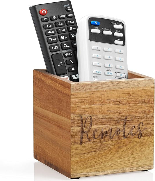 DRASTAR Remote Control Holder, Wood TV Remote Holder, Remote Storage Caddy, Remote Control Organizer (Acacia, 1 Slot)