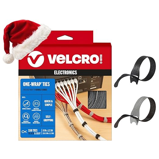 VELCRO Brand 150pk Cable Ties Value Pack, 8in | Stocking Stuffer Gifts for Tech Lovers | For Wire Management and Cord Organizer | Replace Zip Ties with Reusable Straps, Reduce Waste