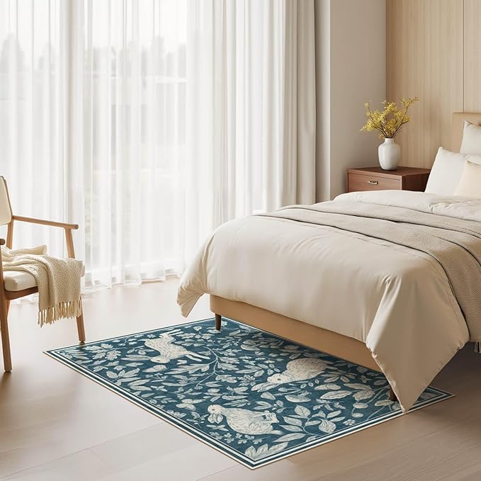 Vintage Living Room Area Rug 3x5 - Large Soft Washable Oriental Traditional Distressed Farmhouse Rugs for Bedroom - Indoor Floor Accent Carpet for Home Office House Decor -Easter Blue