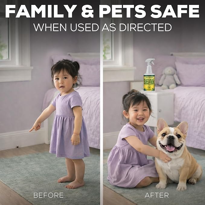 Natural Spider Repellent Spray – Indoor Spider Spray with Peppermint & Lavender, Family & Pet Friendly – Fresh Scent Spider Remover for Bedrooms, Bathrooms, Closets & Corners 16oz Ready to Use