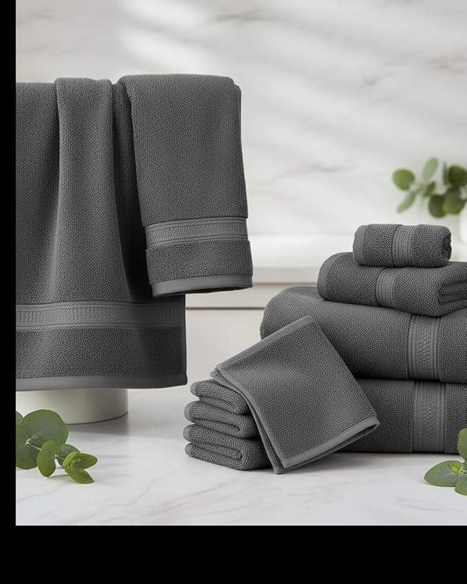 HOME ESSENTIALS Beige 8 Piece Bath Towel Set, 100% Cotton Soft & Super Absorbent Towels for Bathroom 2 Large Bath Towels, 2 Hand Towels, 4 Washcloths, Quick Dry for Home, Gym & Spa