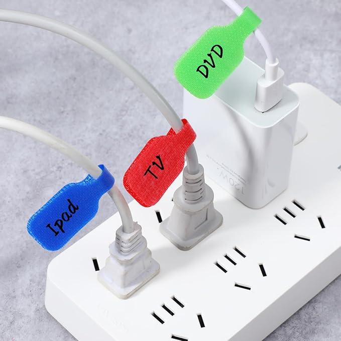 40 Pcs Cable Labels, Writable Cable Tags, Reusable Cords Labels Multi-Color Electronic Cables Identification Tags for Wire Organization and Identification