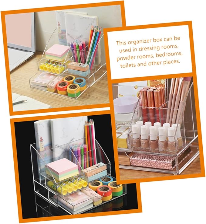 Zerodeko Compartment Storage Box Multi Acrylic Organizer for Cosmetics Stationery and Accessories Drawer Design for Office Vanity and Home Use