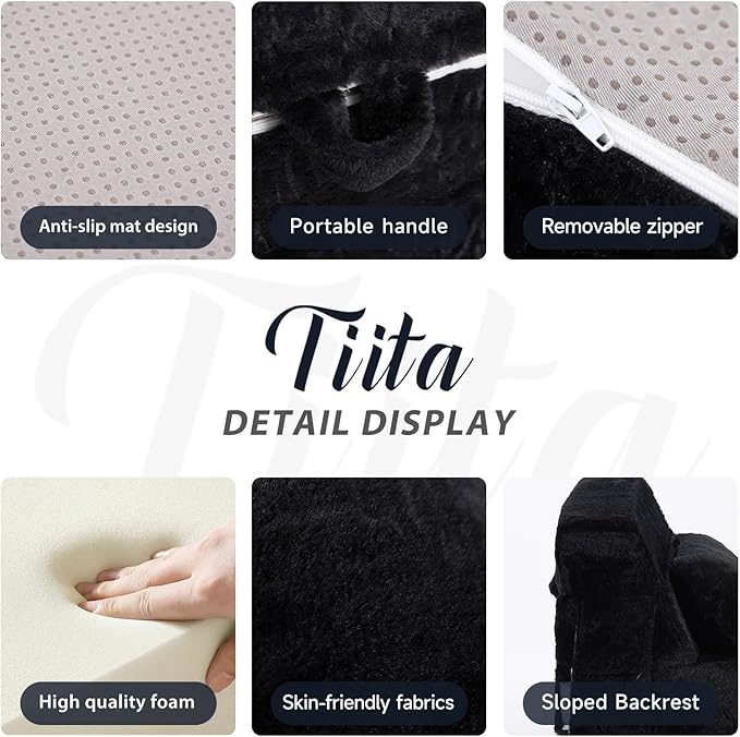 Tiita Convertible Folding Kids Sofa Bed with Pillow & Storage Bag, Plush Fabric Floor Mattress Couch Bed, Washable Cover, Kids Room, Playroom, Dorm, Apartment, Black