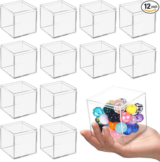 Homaisson 12 PCS Acrylic Square Cube 3 x 3 x 3 Inches, Small Clear Plastic Display Boxes with Lids, Clear Acrylic Storage Square Cube Boxes, Display Case Container for Candy Jewelry Tiny Items