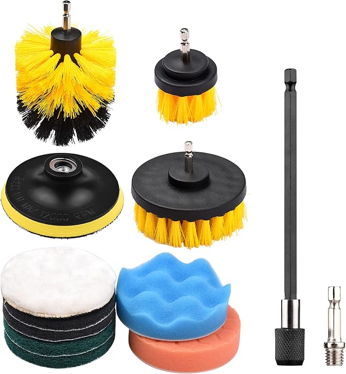 12PCS/Set Electric Drill Brush Scrub Pads Kit Power Scrubber Cleaning Kit Cleaning Brush Scouring Pad for Carpet Glass Car Clean