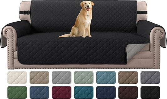 H.VERSAILTEX Water Resistant Couch Cover for 3 Cushion Couch Reversible Sofa Slipcover Quilted Furniture Protector with Elastic Strap Non Slip Sofa Cover for Dogs Pets(Sofa, Black/Grey)