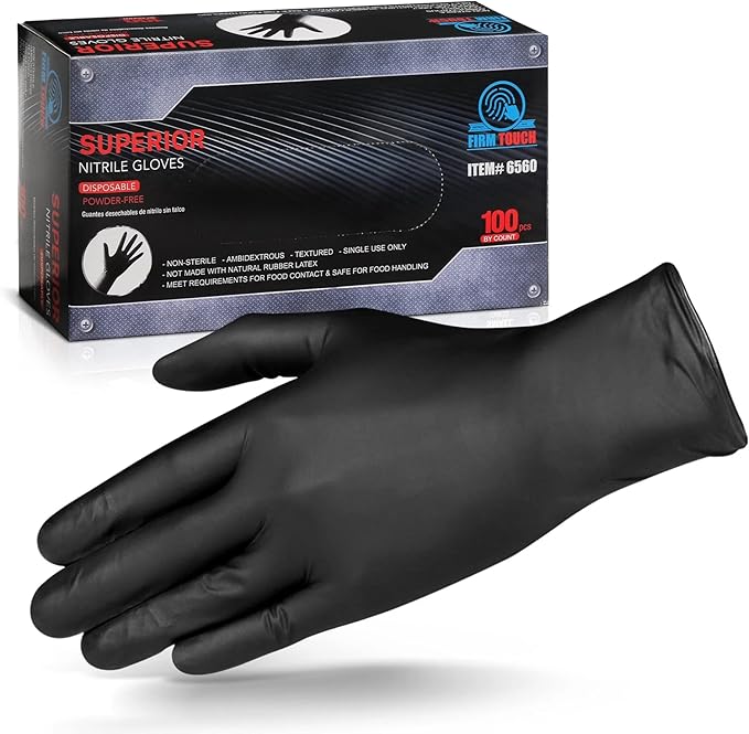 Glove Station Disposable Nitrile Gloves - 100-Count - Medical-Grade Non-Latex Gloves for Kitchen, Cleaning, and Cooking - Textured for Better Grip 6MM-XXL-Black