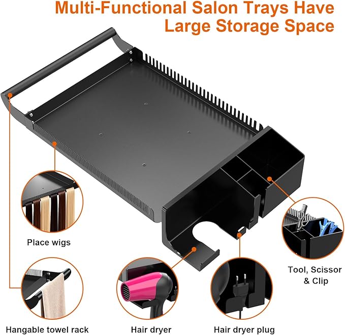 Hairstylist Rolling Cart, Salon Tray Cart on Wheels, Salon Trolley Braiding Hair Rack,Coloring Tray with Holder, Rolling Tool Trolley Hairstylist Station Organizer