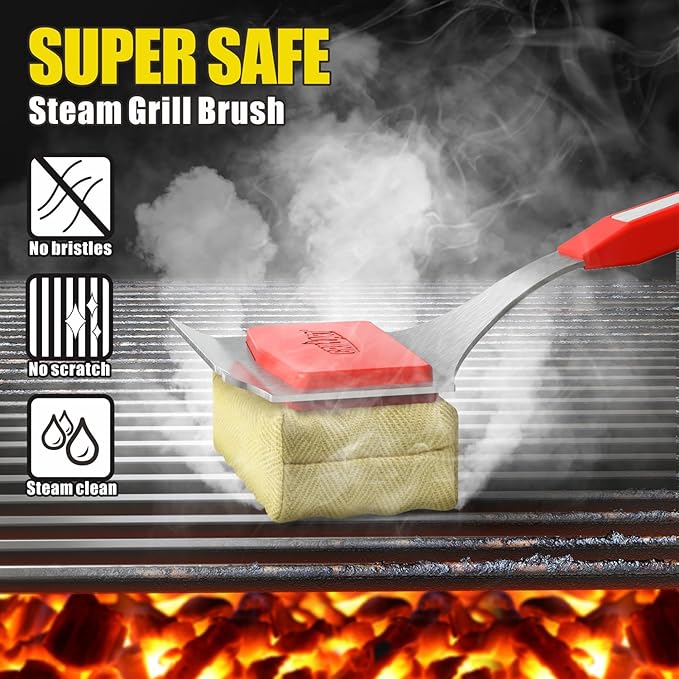 Grill Brush Bristle Free, Replaceable BBQ Cleaning Pad (No Handle), Safe Replacement Cleaning Pad/Head for Cast Iron/Stainless Steel Grates - Red