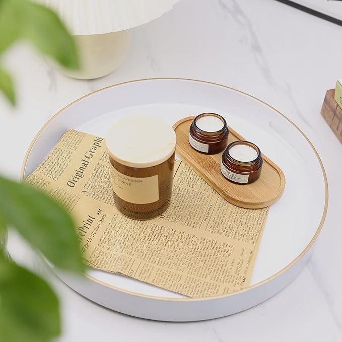 White Round Decorative Tray 13" - Versatile Serving Tray with Handles