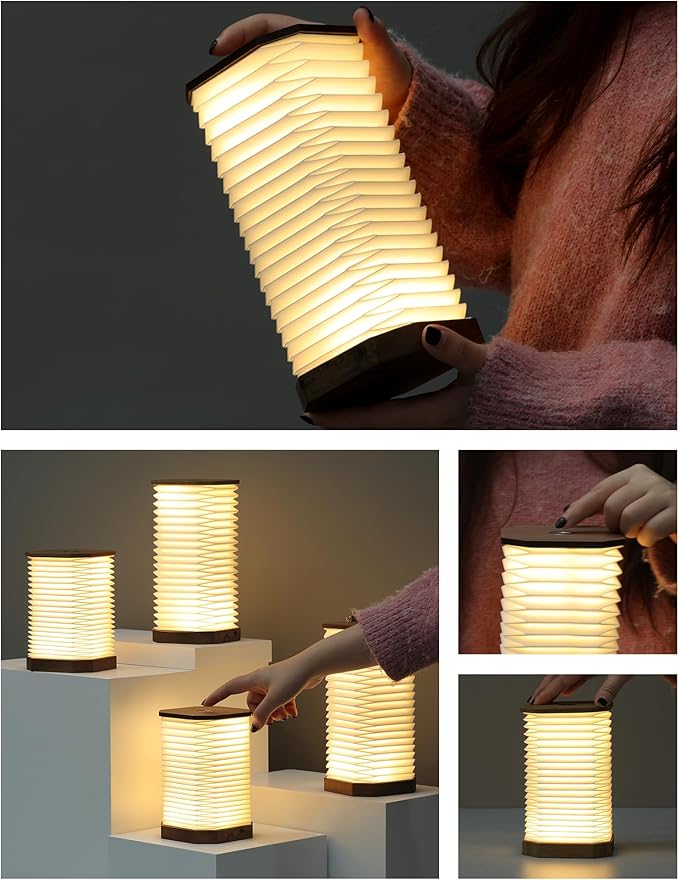 Bedside Table Lamp for Bedroom, Vertical Accordion Lamp with Warm Light, Adjustable Height & Brightness, USB Charging, Study Reading Light for Living Room, College Dorm, Home, Office