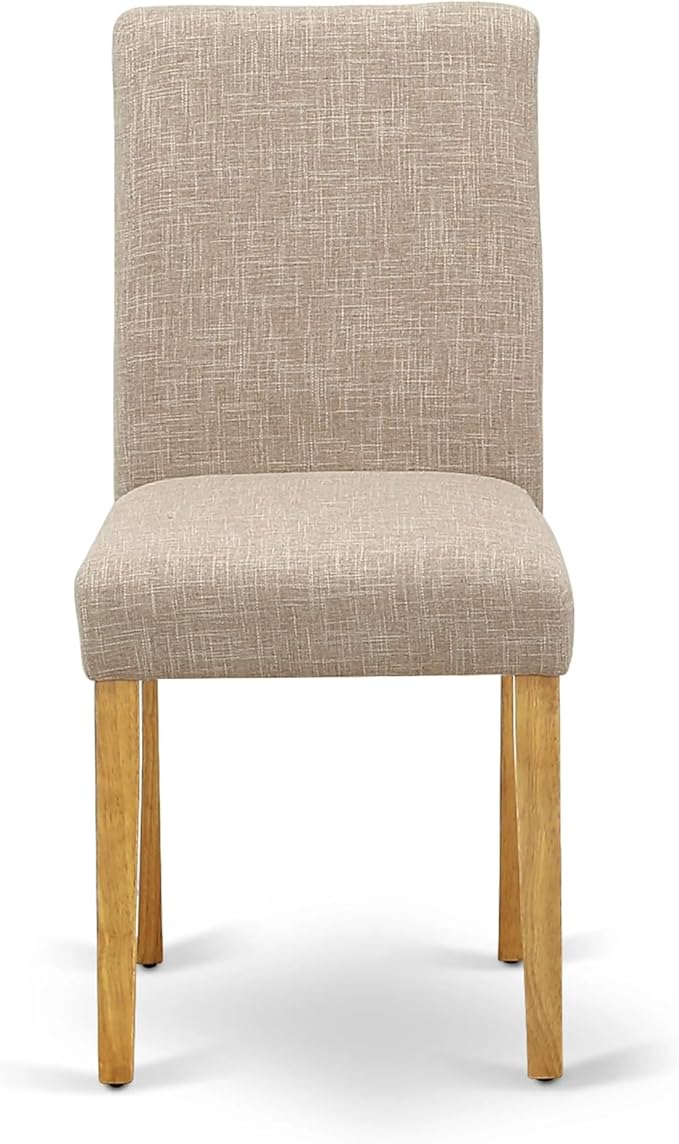 East West Furniture 1NDAB5-OAK-04 5 Piece Dining Set Includes a Rectangle Dining Room Table with Dropleaf and 4 Light Tan Linen Fabric Upholstered Parson Chairs, 30x48 Inch, Oak