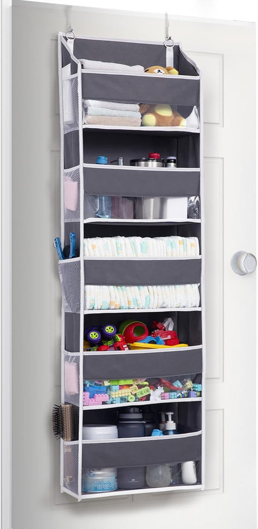 1 Pack Compact Size Over Door Organizer Slim Door Storage for Small-Sized Doors, 5 Shelves, Dark Gray