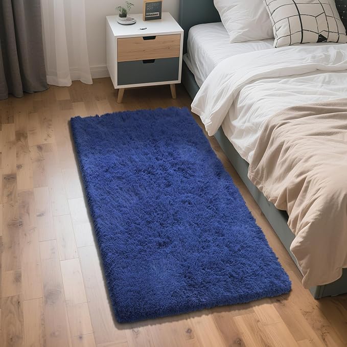 Blue Fluffy Rug Shaggy Area Rug, 2x4 Area Rugs for Girls Bedroom, Soft Cute Baby Play Mat, Indoor Floor Carpet for Teen, Nursery, Preppy Dorm, Plush Aesthetic Bedside Rug