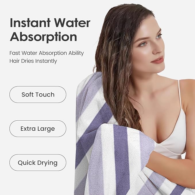 Microfiber Bath Towels, Bath Towel 2 Pack 30" x 60", Oversized, Soft, Super Absorbent and Fast Drying, Multipurpose Bathroom Towel Set for Sport, Fitness, Yoga, Coral Fleece Stripe Purple