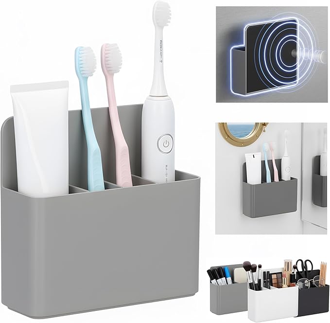Magnetic Toothbrush Holder – Cruise Must-Have Wall-Mount Bathroom Organizer – Cruise Essentials 2025 & 2026 for Royal Caribbean, Alaska & Caribbean Staterooms (Grey)