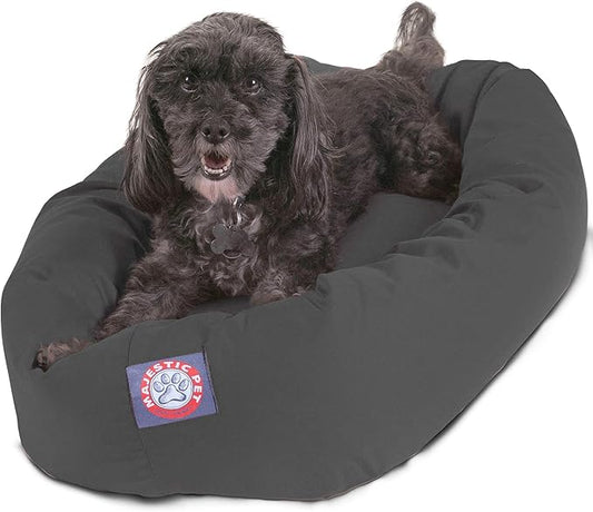 Majestic Pet 24 Inch Bagel Calming Dog Bed Washable – Cozy Soft Round Dog Bed with Spine Support for Dogs to Rest Their Head - Fluffy Donut Puppy Mat 24x19x7 (Inch) Small - Gray