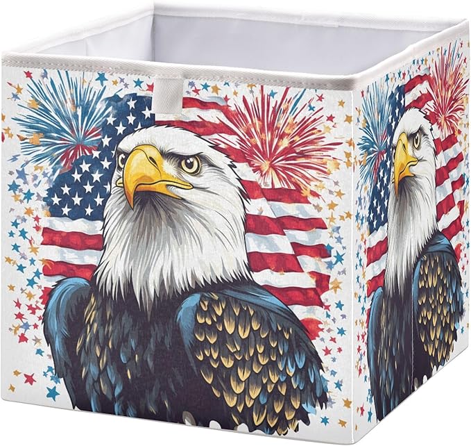 Bald Eagle Fireworks American Flag Closet Organizers Storage Cubes Storage Bins Shelf Baskets Containers for Home Room Office,Rectangle