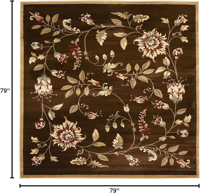 SAFAVIEH Lyndhurst Collection Area Rug - 6'7" Square, Brown & Multi, Traditional Floral Design, Non-Shedding & Easy Care, Ideal for High Traffic Areas in Living Room, Bedroom (LNH552-2591)