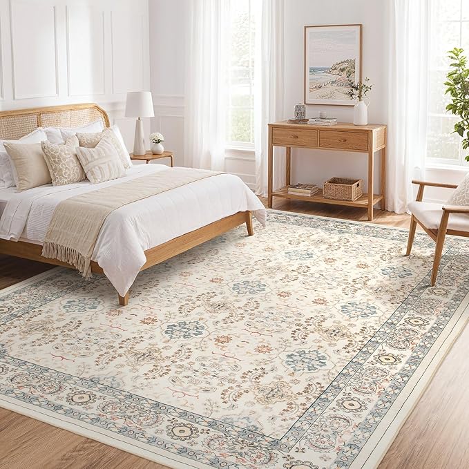 Vintage Living Room Area Rug 5x8 - Large Soft Washable Oriental Traditional Distressed Farmhouse Rugs for Bedroom - Indoor Floor Accent Carpet for Home Office House Decor - Multi