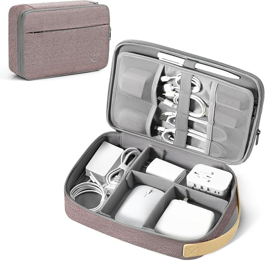 Travelkin Large Cord Organizer Travel, Electronic Organizer Travel Case, Expandable Cable Organizer Bag For Cords, Chargers Phone, Usbs, Tablet (Up to 10"), SD Card (Pink)