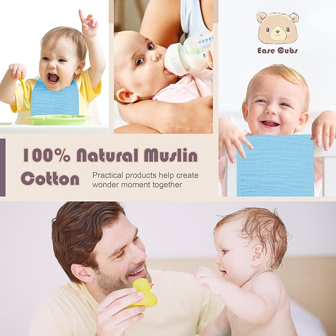Muslin Burp Cloths Large 100% Cotton Hand Washcloths for Boys & Girls, Baby Essentials Extra Absorbent and Soft Burping Rags for Newborn Registry (Aqua, 12-Pack, 20" X10")