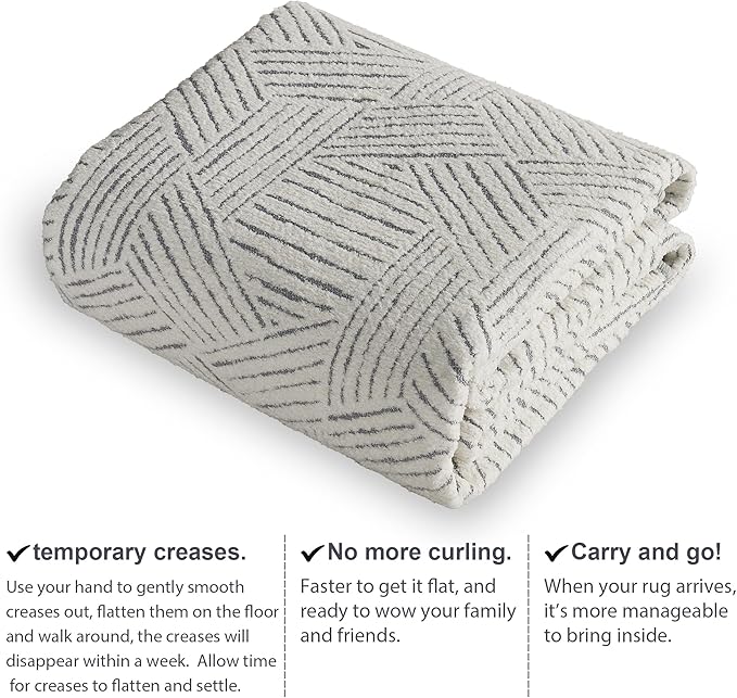 NICETOWN 8x10 White Area Rug for Bedroom, Jacquard Large Thin Washable Rug for Living Room Non-Slip Door Mat, Ultra Soft for Bedroom Living Room Kitchen Home Office, White and Grey