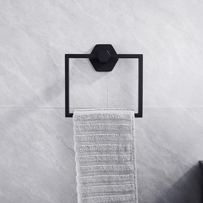 GERZWY Bathroom 2-Piece Accessory Set SUS 304 Stainless Steel Toilet Paper Holder Towel Ring Wall Mount, Matte Black