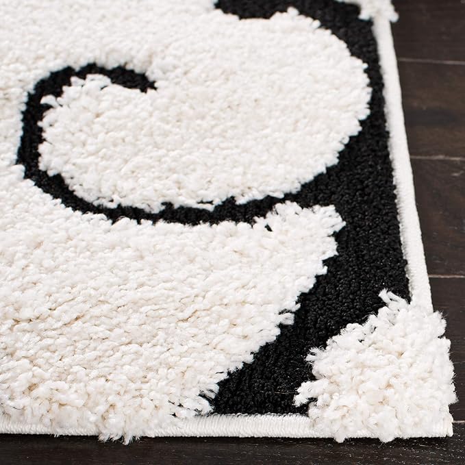 SAFAVIEH Florida Shag Collection Area Rug - 11' Square, Ivory & Black, Scroll Design, Non-Shedding & Easy to Clean, High-Low Plush Pile, Ideal for Living Room, Bedroom, Dining Space (SG455-1290)