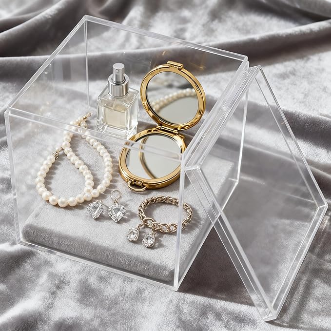 KissYou Acrylic Box Clear Boxes with Lids 2 Packs Display Case Christmas Party Decoration Plastic Square Cube Candy Boxes
