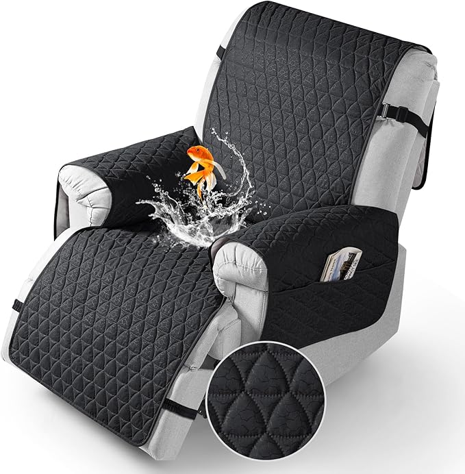 TAOCOCO 100% Waterproof Recliner Cover - Recliner Cover with Non-Slip Granule, Recliner Chair Covers with Elastic Band, Recliner Chair Covers for Reclining Chair(Black, Large-28'')